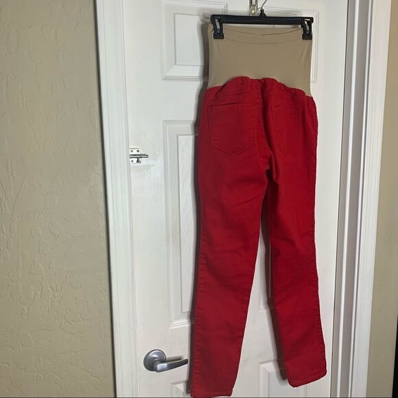 Motherhood Maternity Red Skinny Jeans Size Medium Full Belly Panel - Picture 3 of 8